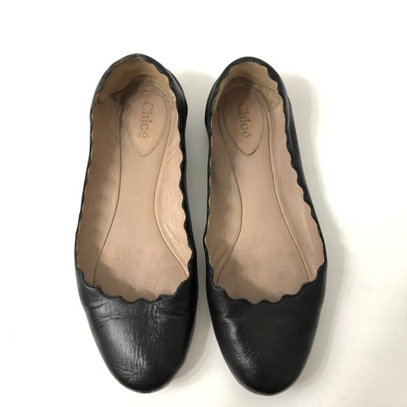 Chloé Lauren black leather scallop ballet flats - Picture 4 of 8